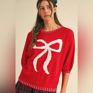Anniewear Bow Blanket Stitch Detail Sweater Top